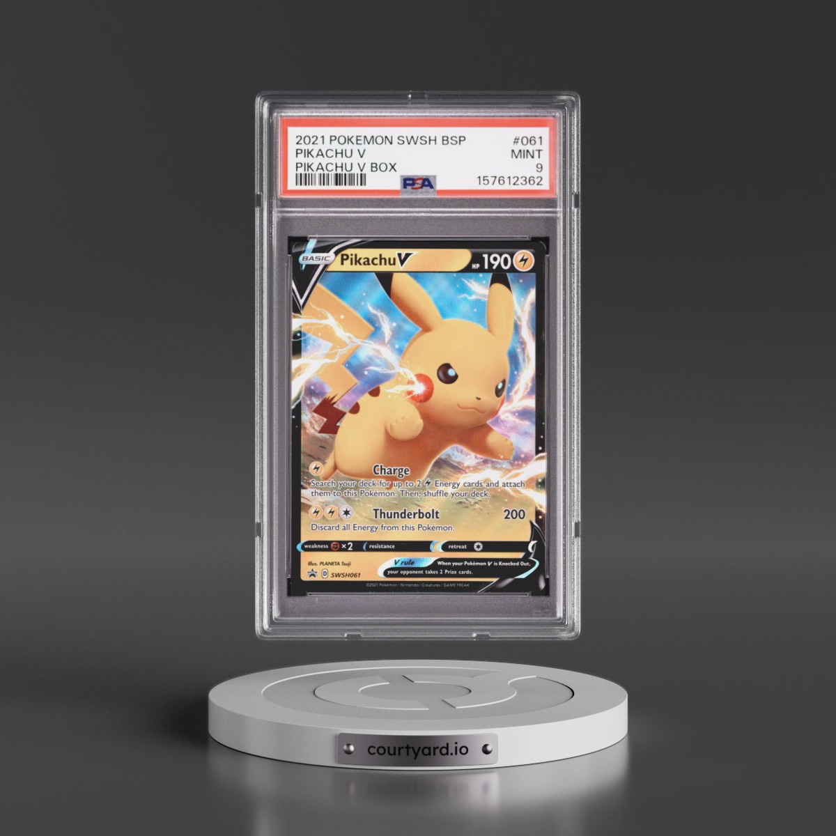 2021 Pokémon Swsh Black Star Promo #061 Pikachu V - Holo Pikachu V Box (PSA 9 MINT)
