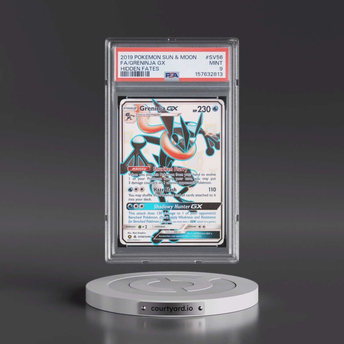 2019 Pokémon Sun & Moon Hidden Fates #SV56 Greninja GX - Holo Full Art (PSA 9 MINT)