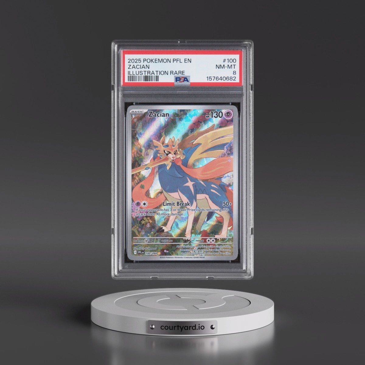 2025 Pokémon Pfl EN-Phantasmal Flames #100 Zacian - Illustration Rare (PSA 8 NM-MT)