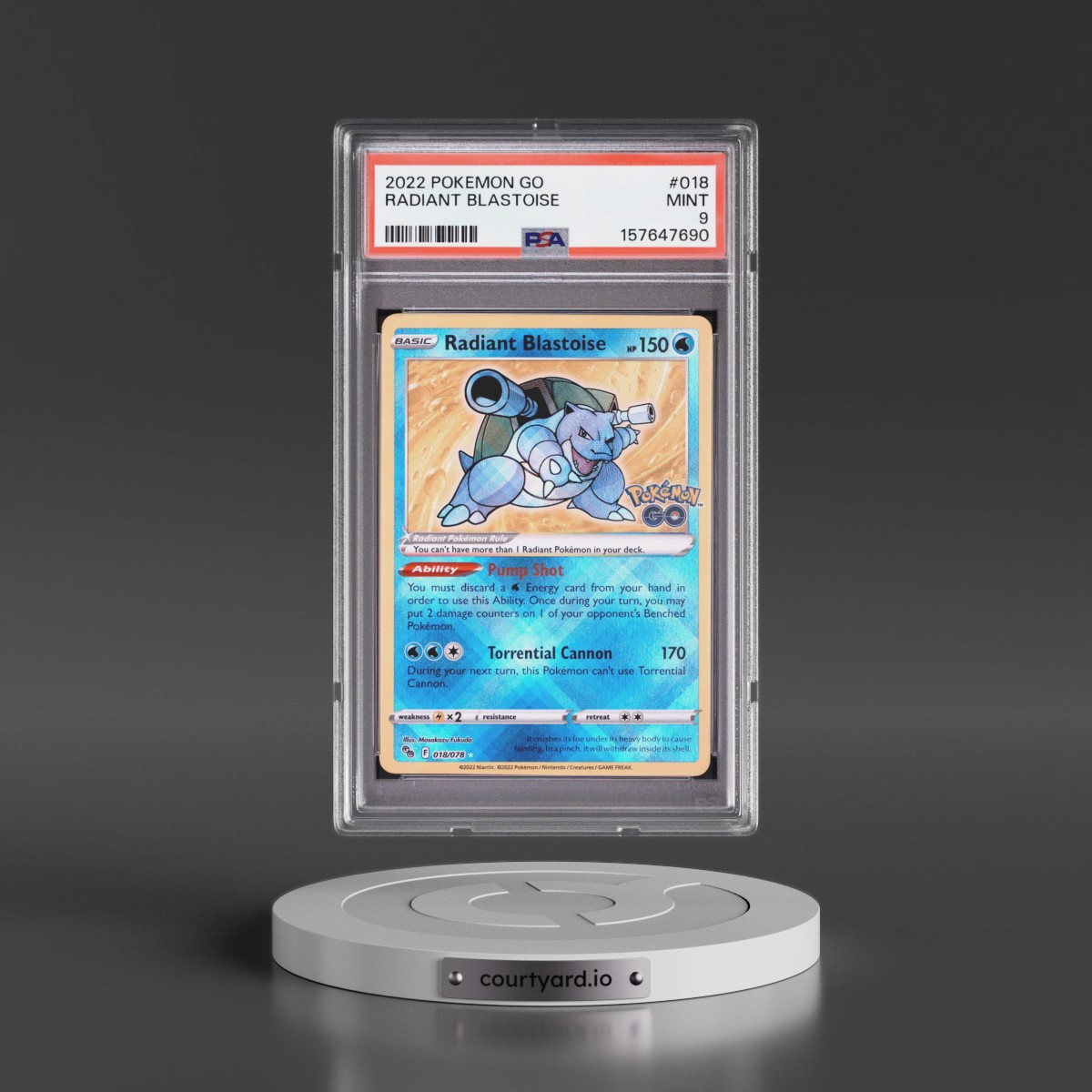 2022 Pokémon Go #018 Radiant Blastoise - Holo (PSA 9 MINT)
