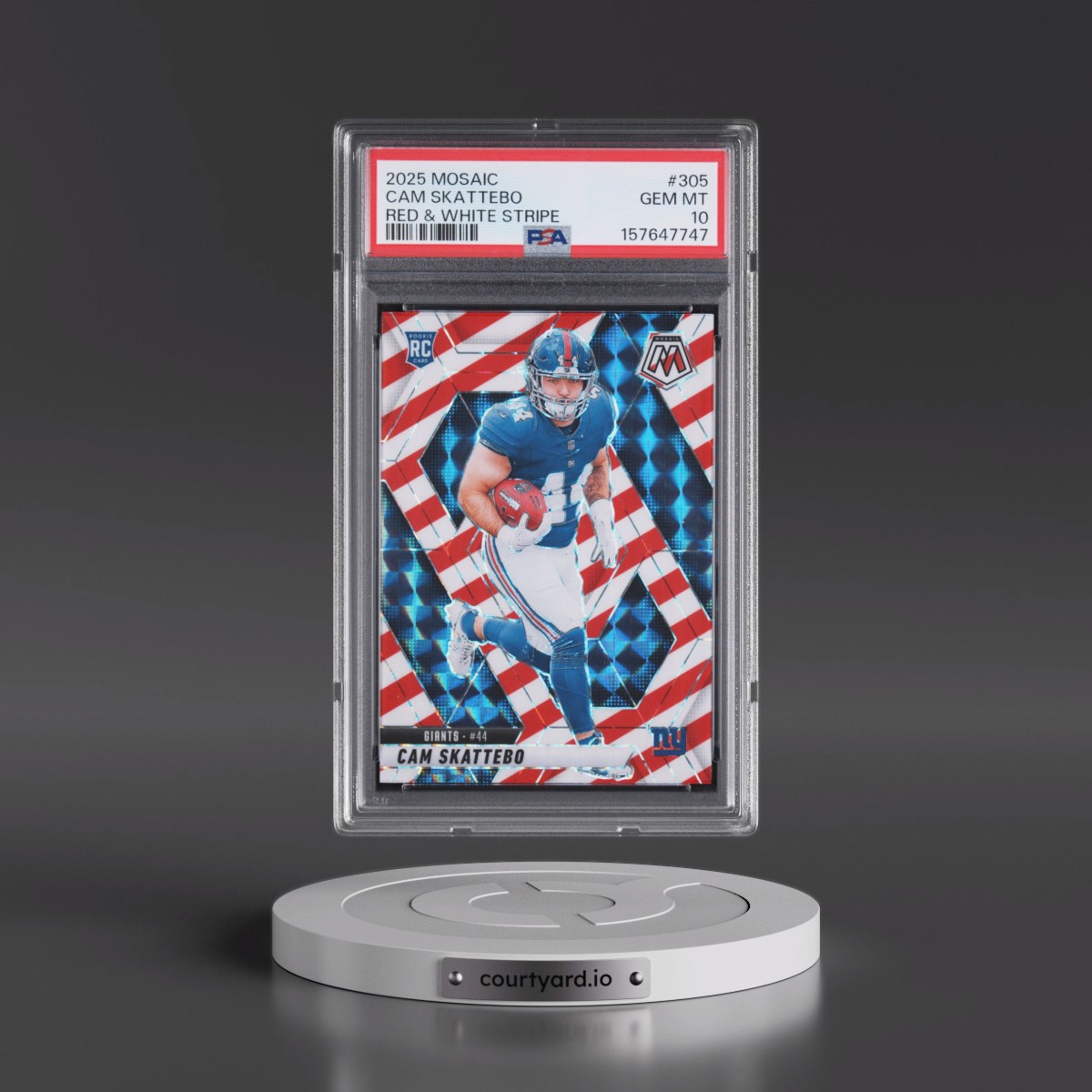 2025 Panini Mosaic Cam Skattebo - Red & White Stripe #305 PSA 10