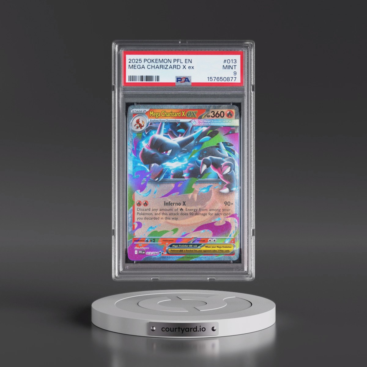2025 Pokémon Pfl EN-Phantasmal Flames #013 Mega Charizard X EX - Holo (PSA 9 MINT)