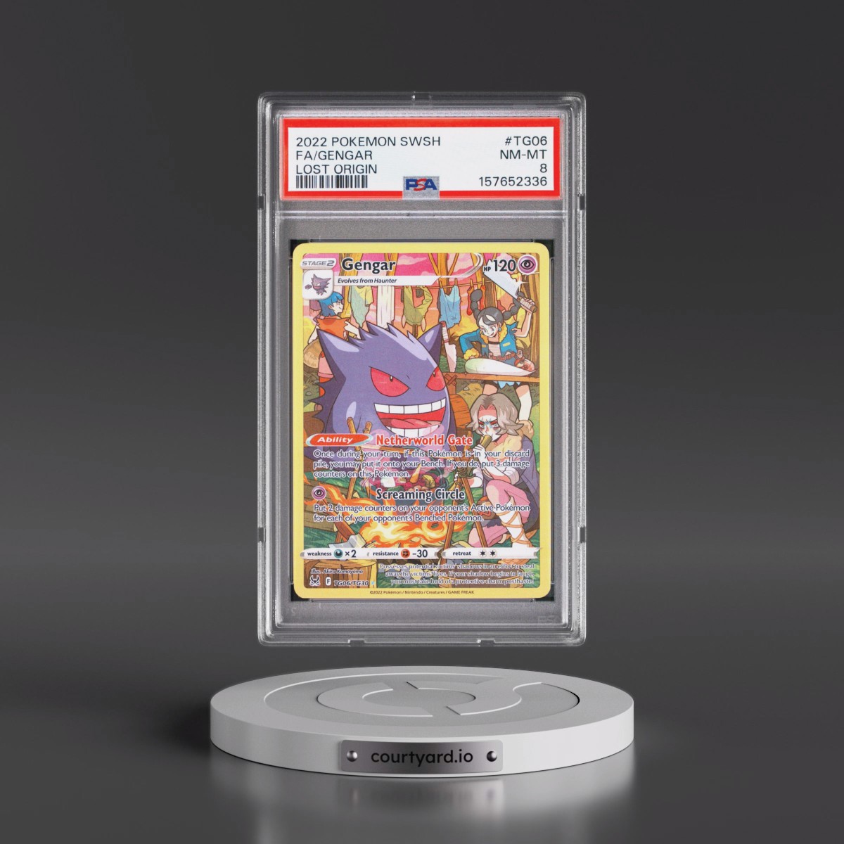 2022 Pokémon Sword & Shield Lost Origin #TG06 Gengar - Full Art (PSA 8 NM-MT)