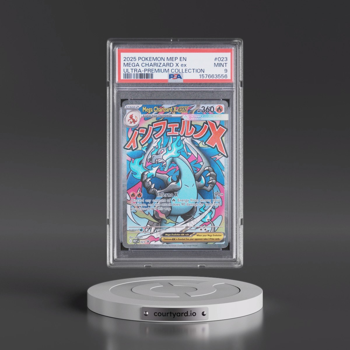 2025 Pokémon Mep EN-Me Black Star Promo #023 Mega Charizard X EX - Holo Mega Charizard X EX Ultra-Premium Collection (PSA 9 MINT)