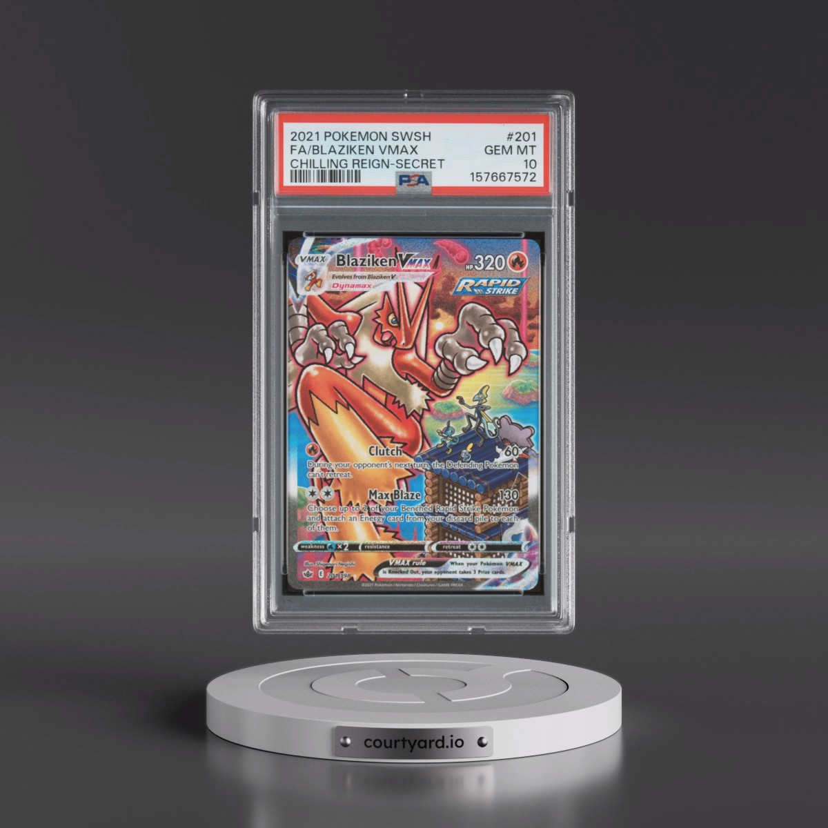 2021 Pokémon Sword & Shield Chilling Reign #201 Blaziken Vmax - Full Art Secret (PSA 10 GEM MINT)
