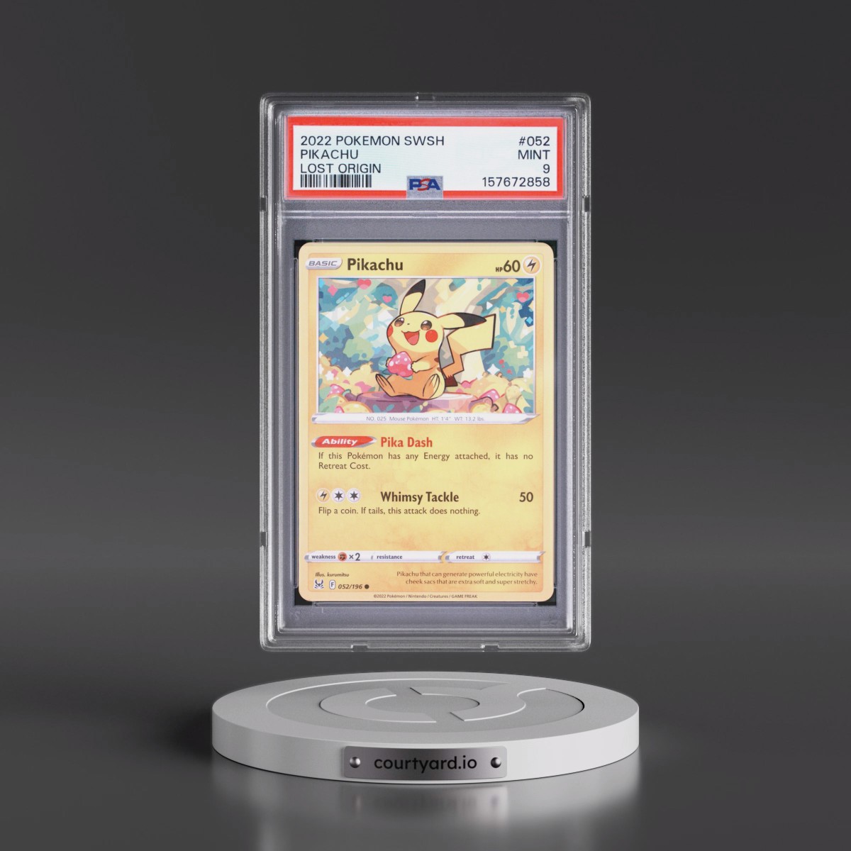 2022 Pokémon Sword & Shield Lost Origin #052 Pikachu (PSA 9 MINT)