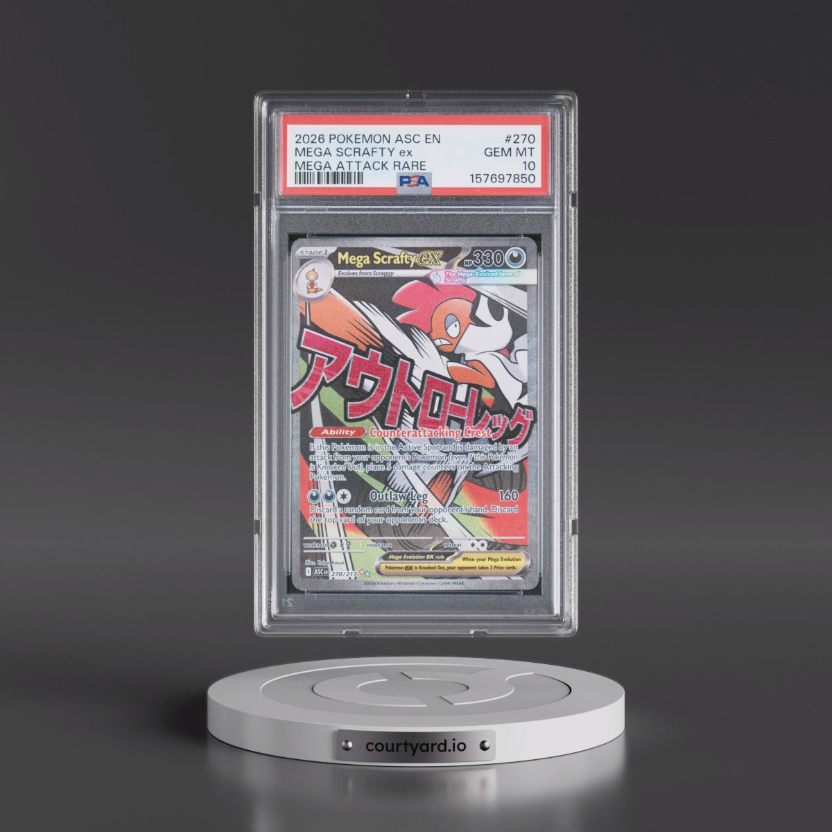 2026 Pokémon Asc EN-Ascended Heroes #270 Mega Scrafty EX - Holo Mega Attack Rare (PSA 10 GEM MINT)