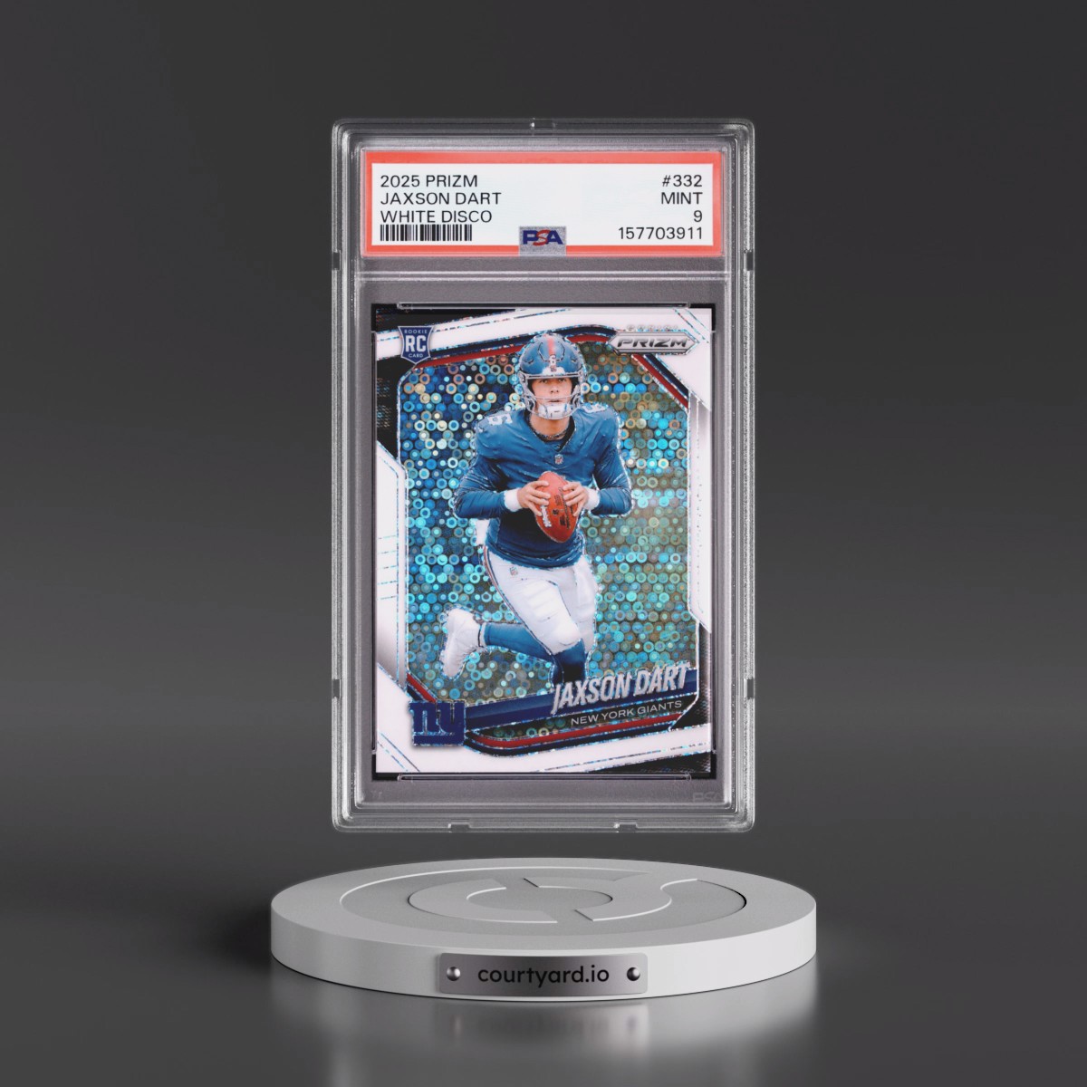2025 Panini Prizm #332 Jaxson Dart - White Disco (PSA 9 MINT)