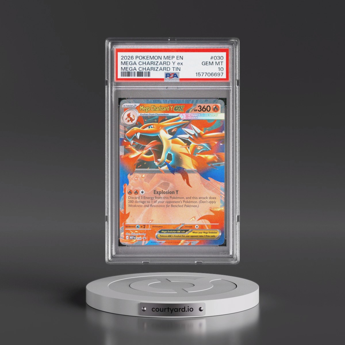 2026 Pokémon Mep EN-Me Black Star Promo #030 Mega Charizard Y EX - Holo Mega Charizard Tin (PSA 10 GEM MINT)