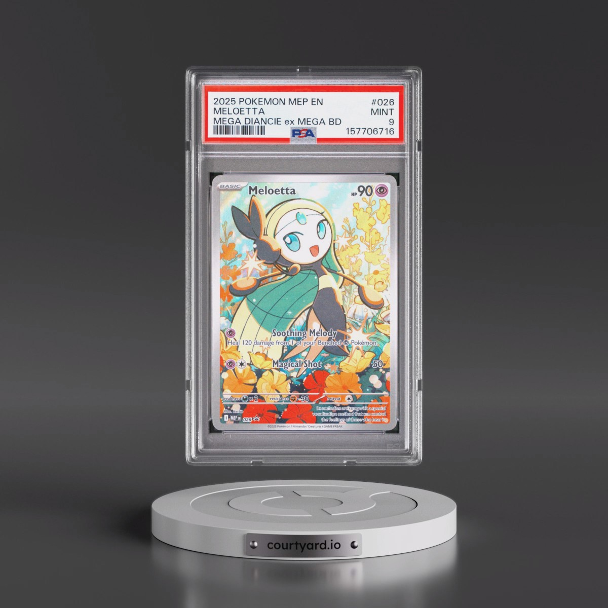 2025 Pokémon Mep EN-Me Black Star Promo #026 Meloetta - Mega Diancie EX Mega Battle Deck (PSA 9 MINT)