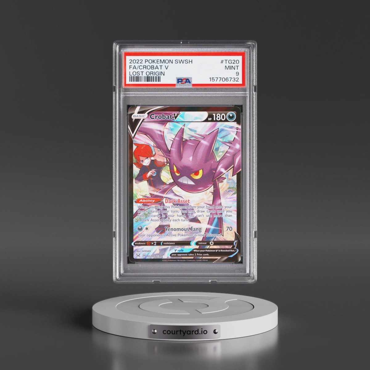 2022 Pokémon Sword & Shield Lost Origin #TG20 Crobat V - Holo Full Art (PSA 9 MINT)