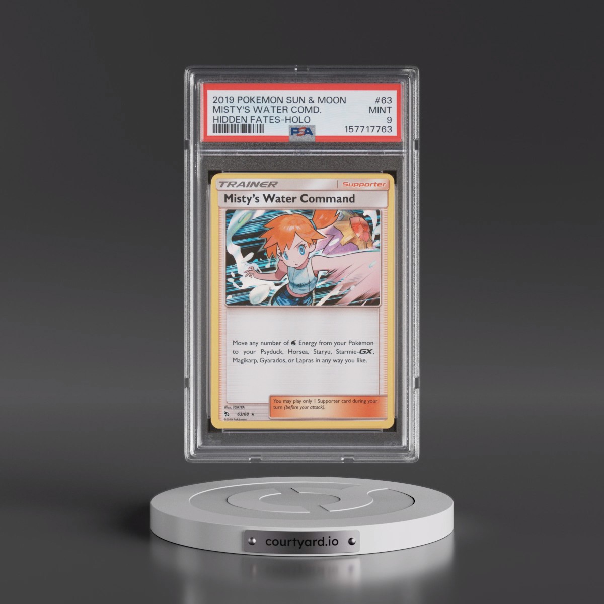 2019 Pokémon Sun & Moon Hidden Fates #63 Misty's Water Command - Holo (PSA 9 MINT)