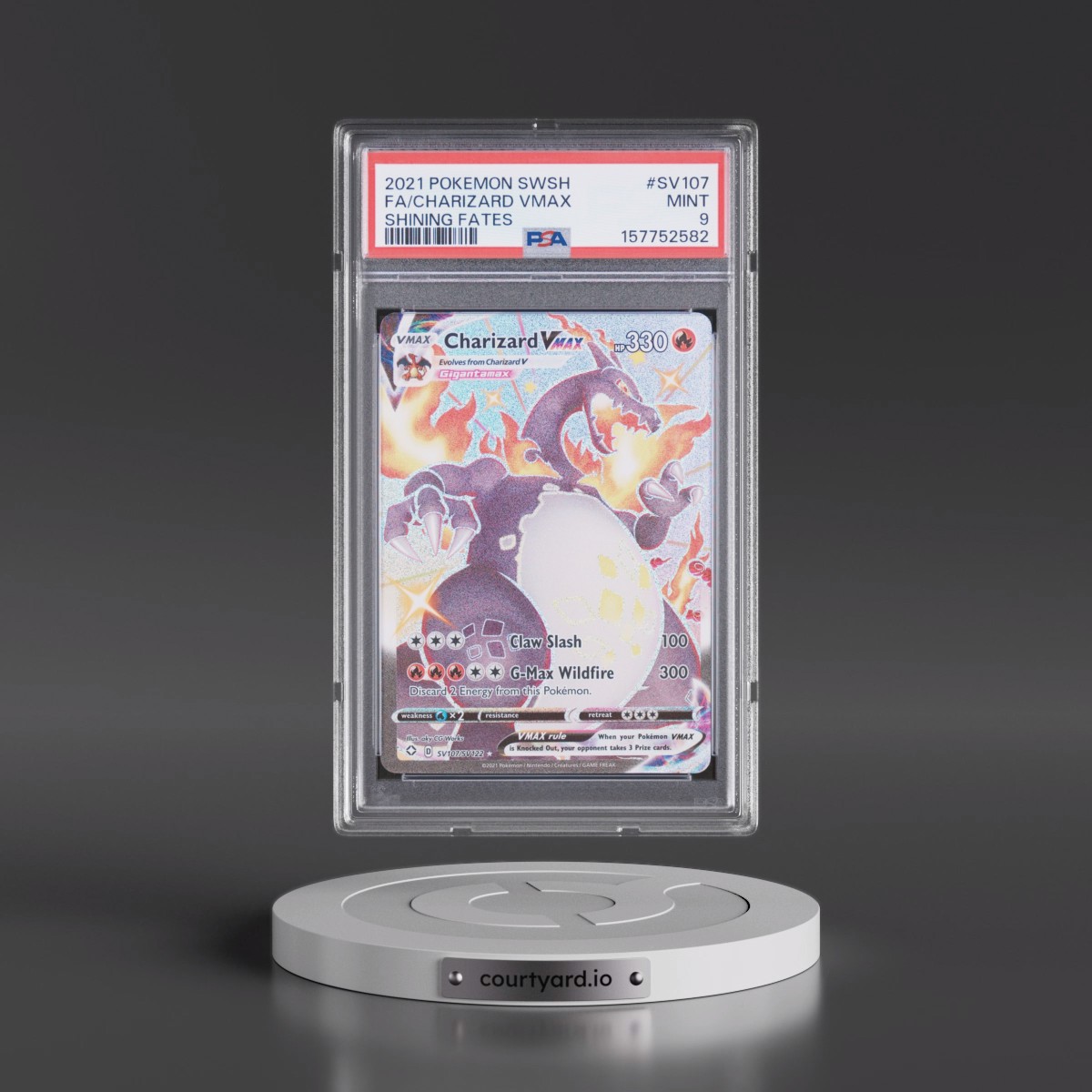 2021 Pokémon Sword & Shield Shining Fates #SV107 Charizard Vmax - Full Art (PSA 9 MINT)