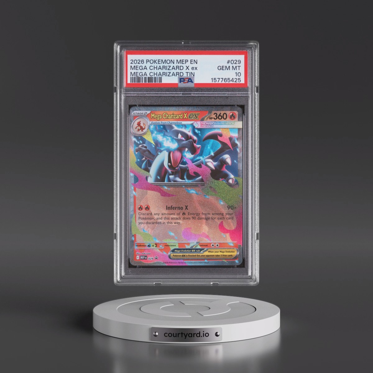 2026 Pokémon Mep EN-Me Black Star Promo #029 Mega Charizard X EX - Holo Mega Charizard Tin (PSA 10 GEM MINT)