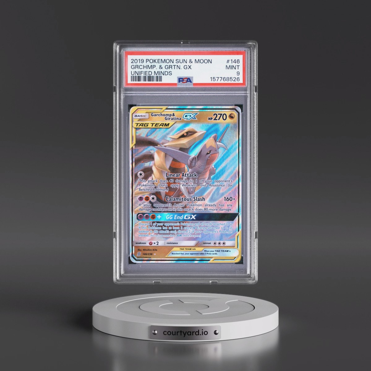 2019 Pokémon Sun & Moon Unified Minds #146 Garchomp & Giratina GX - Holo (PSA 9 MINT)