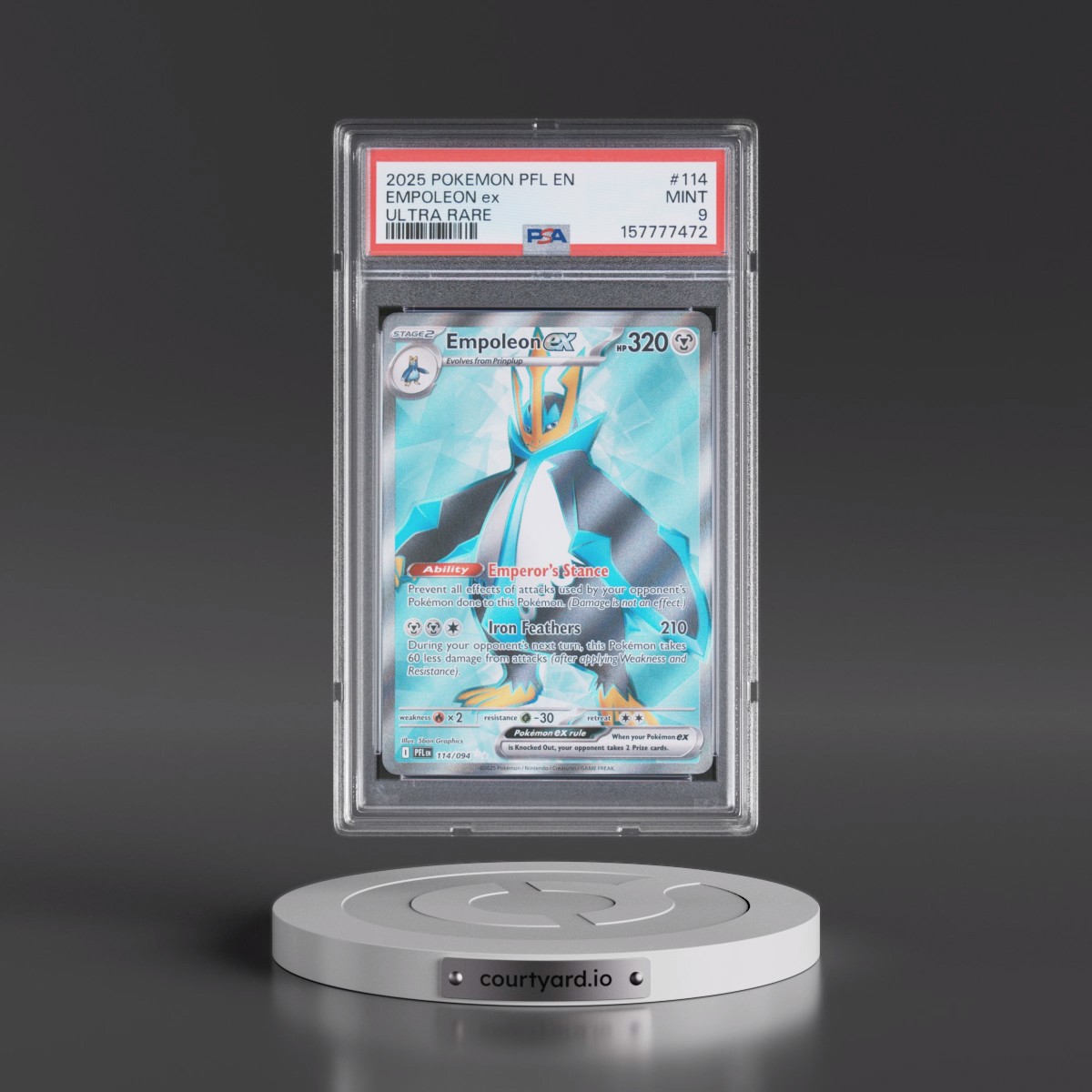 2025 Pokémon Pfl EN-Phantasmal Flames #114 Empoleon EX - Holo Ultra Rare (PSA 9 MINT)