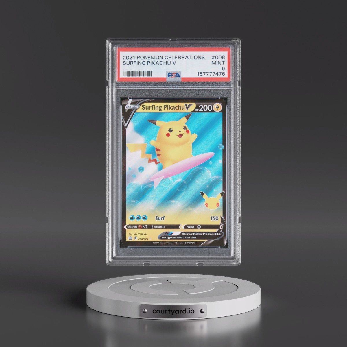 2021 Pokémon Celebrations #008 Surfing Pikachu V - Holo (PSA 9 MINT)
