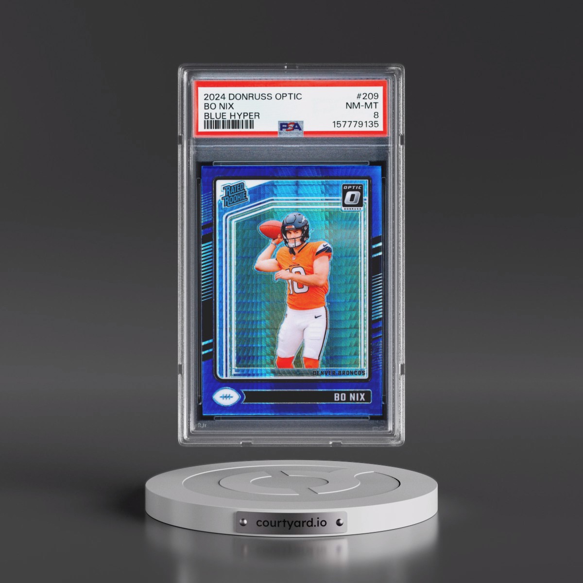 2024 Panini Donruss Optic #209 Bo Nix - Blue Hyper (PSA 8 NM-MT)