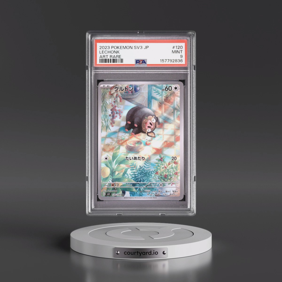2023 Pokémon SV3-Ruler of the Black Flame #120 Lechonk - Art Rare (PSA 9 MINT)