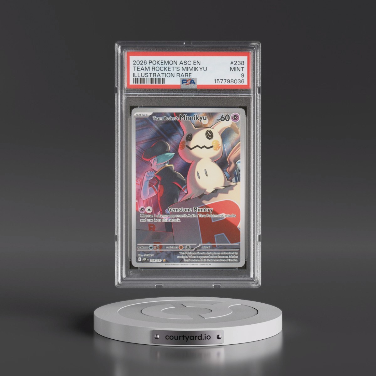 2026 Pokémon Asc EN-Ascended Heroes #238 Team Rocket's Mimikyu - Illustration Rare (PSA 9 MINT)