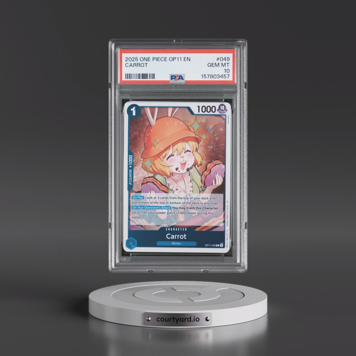 2025 One Piece OP11-A Fist of Divine Speed #049 Carrot (PSA 10 GEM MINT)