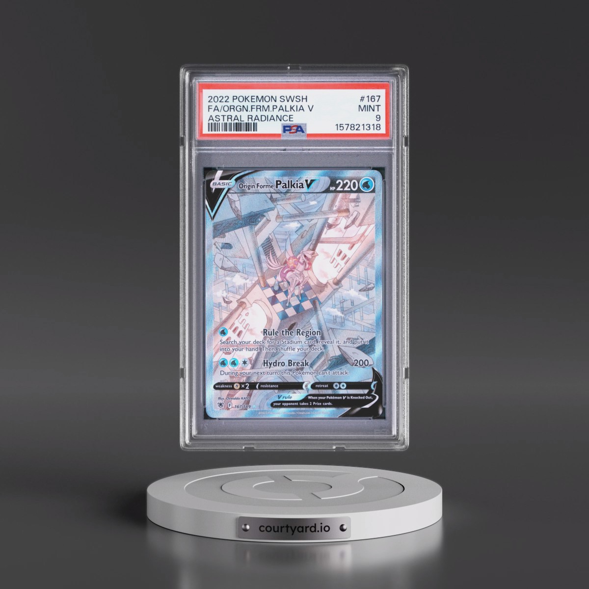 2022 Pokémon Sword & Shield Astral Radiance #167 Origin Forme Palkia V - Holo Full Art (PSA 9 MINT)