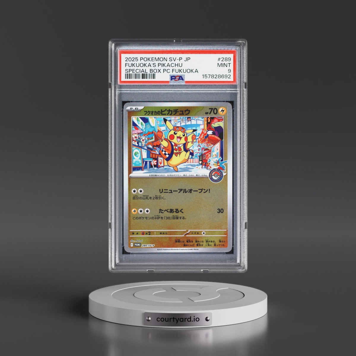 2025 Pokémon SV-P Promo #289 Fukuoka's Pikachu - Special Box Pokemon Center Fukuoka (PSA 9 MINT)