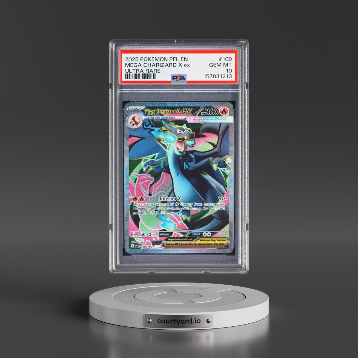 2025 Pokémon Pfl EN-Phantasmal Flames #109 Mega Charizard X EX - Holo Ultra Rare (PSA 10 GEM MINT)