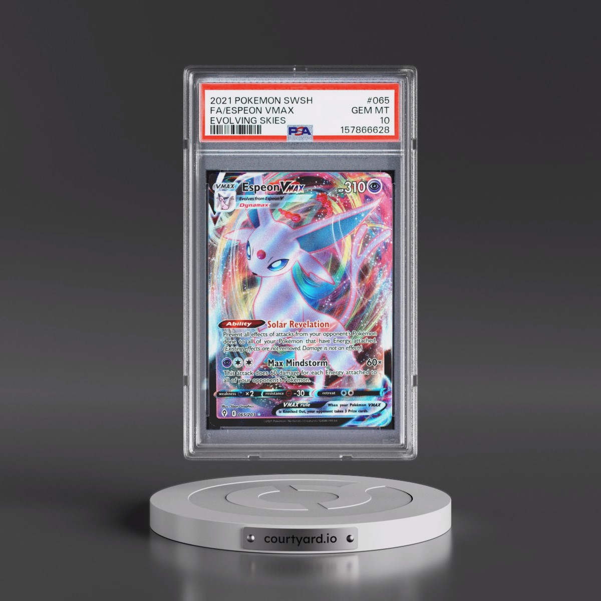 2021 Pokémon Sword & Shield Evolving Skies #065 Espeon Vmax - Full Art (PSA 10 GEM MINT)
