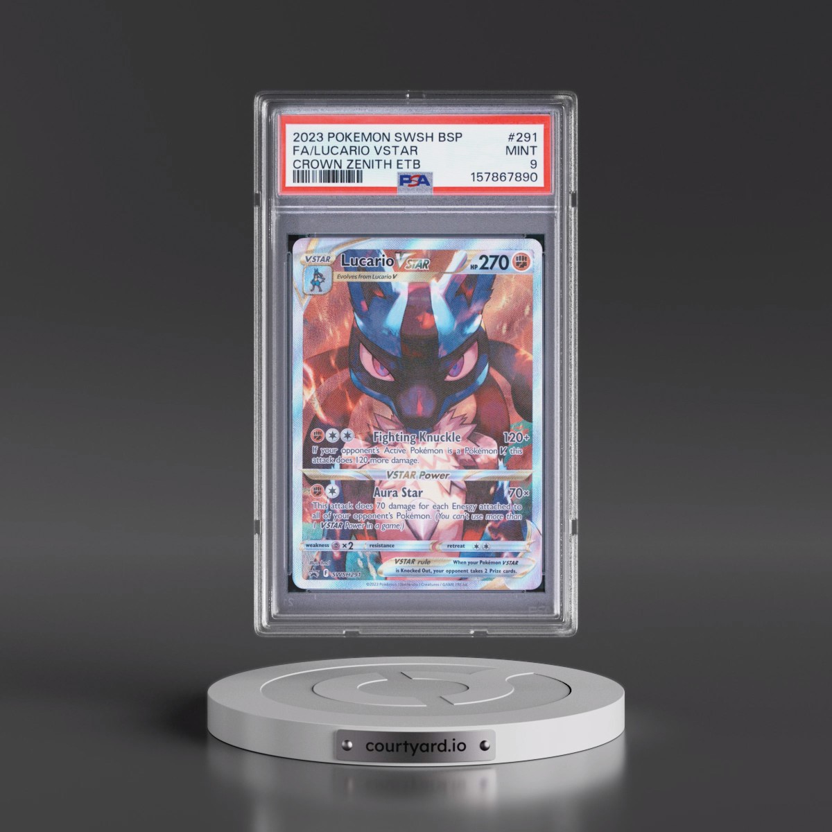 2023 Pokémon Swsh Black Star Promo #291 Lucario Vstar - Full Art Crown Zenith Elite Trainer Box (PSA 9 MINT)