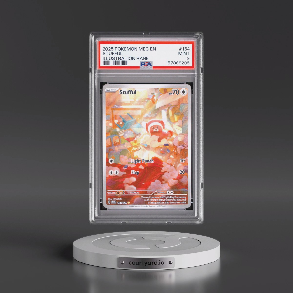 2025 Pokémon Meg EN-Mega Evolution #154 Stufful - Illustration Rare (PSA 9 MINT)