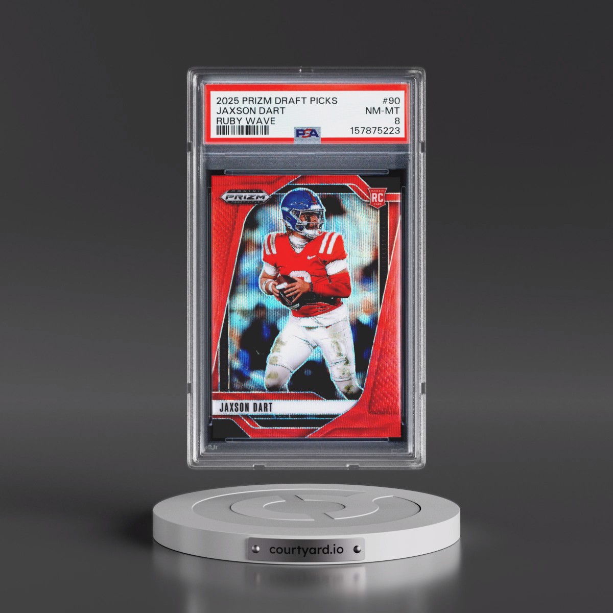 2025 Panini Prizm Draft Picks #90 Jaxson Dart - Ruby Wave (PSA 8 NM-MT)