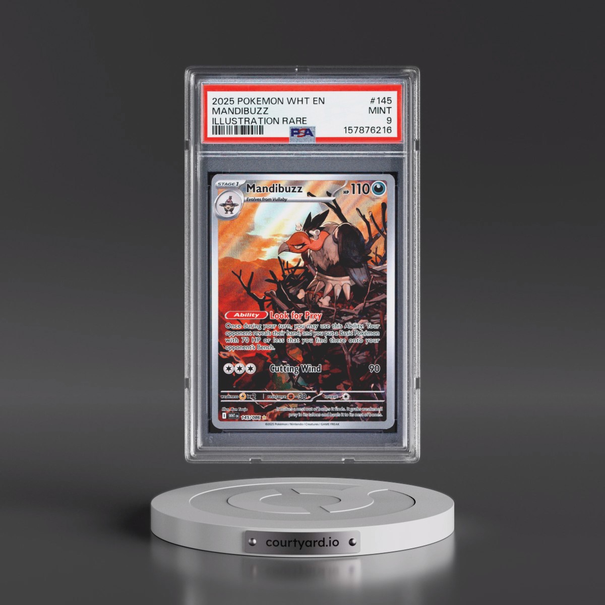 2025 Pokémon Wht EN-White Flare #145 Mandibuzz - Illustration Rare (PSA 9 MINT)