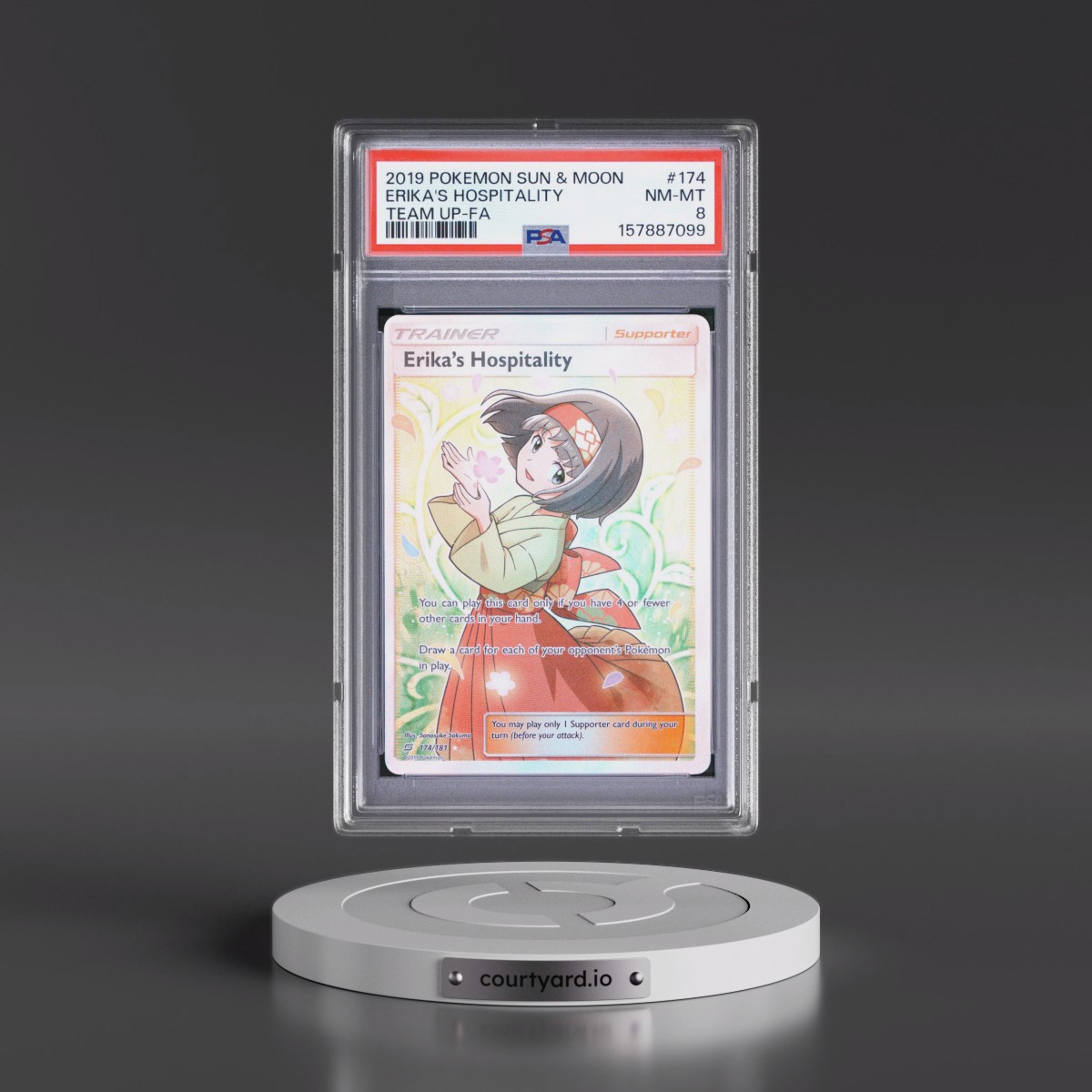 2019 Pokémon Sun & Moon Team Up #174 Erika's Hospitality - Full Art (PSA 8 NM-MT)