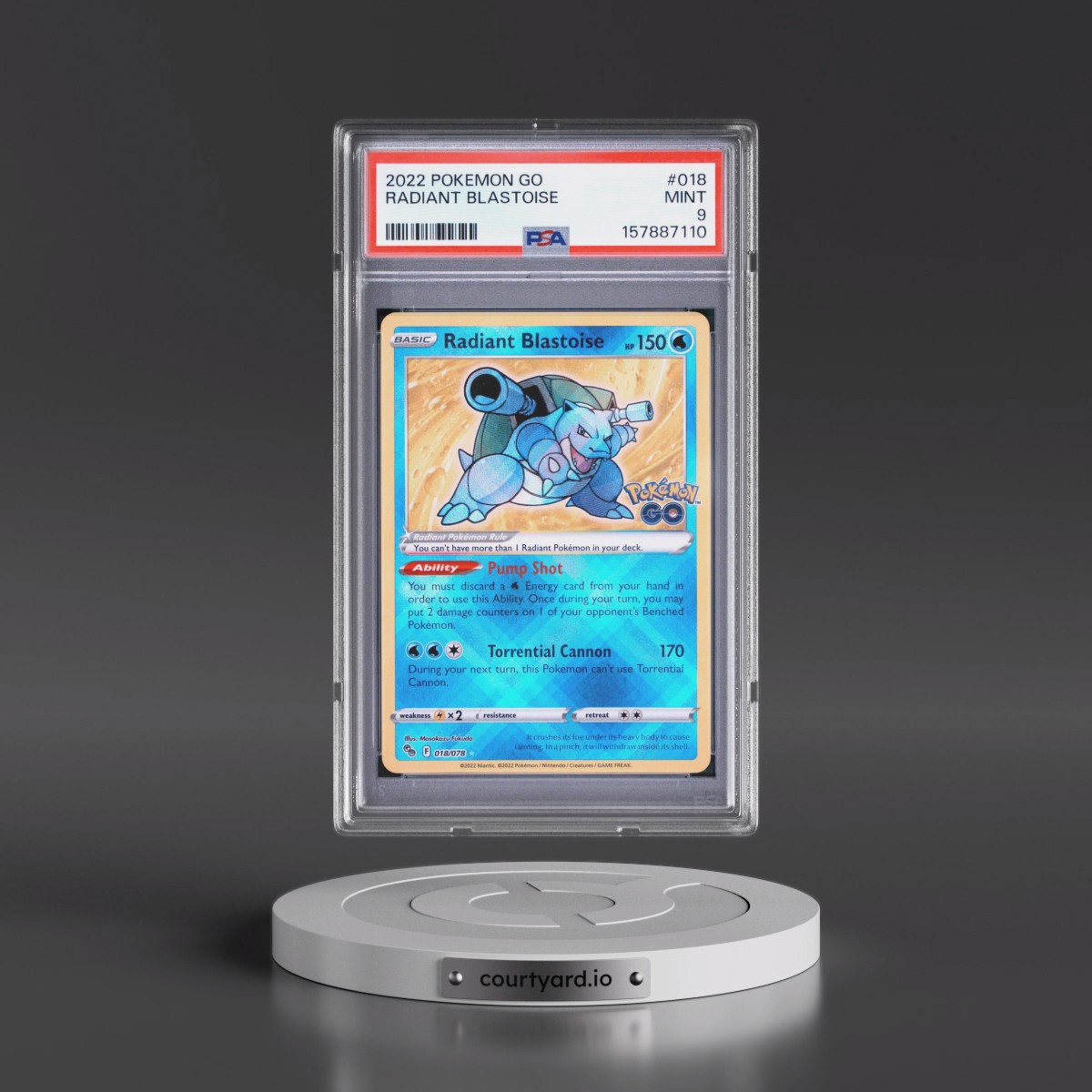 2022 Pokémon Go #018 Radiant Blastoise - Holo (PSA 9 MINT)