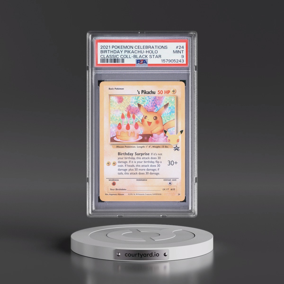 2021 Pokémon Celebrations Classic Collection #24 Birthday Pikachu - Holo (PSA 9 MINT)