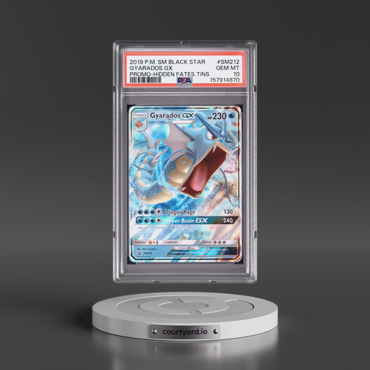 2019 Pokémon SM Black Star Promo #SM212 Gyarados GX - Holo Hidden Fates Tins (PSA 10 GEM MINT)