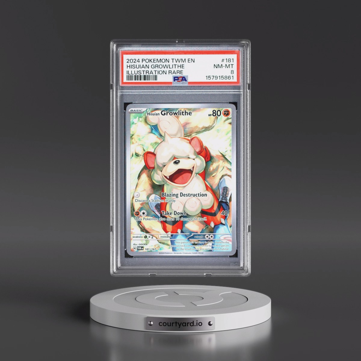 2024 Pokémon Twm EN-Twilight Masquerade #181 Hisuian Growlithe - Illustration Rare (PSA 8 NM-MT)