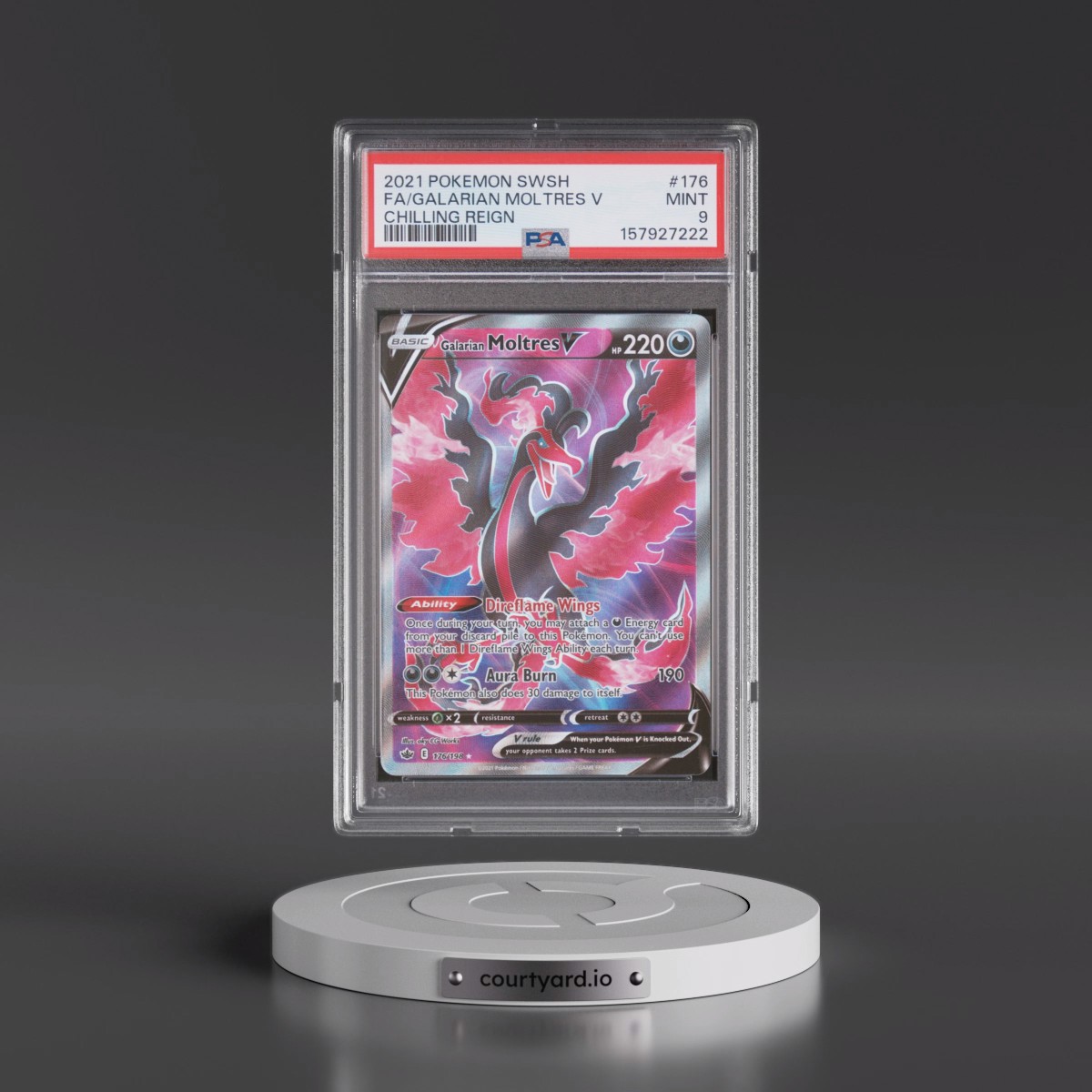 2021 Pokémon Sword & Shield Chilling Reign #176 Galarian Moltres V - Holo Full Art (PSA 9 MINT)