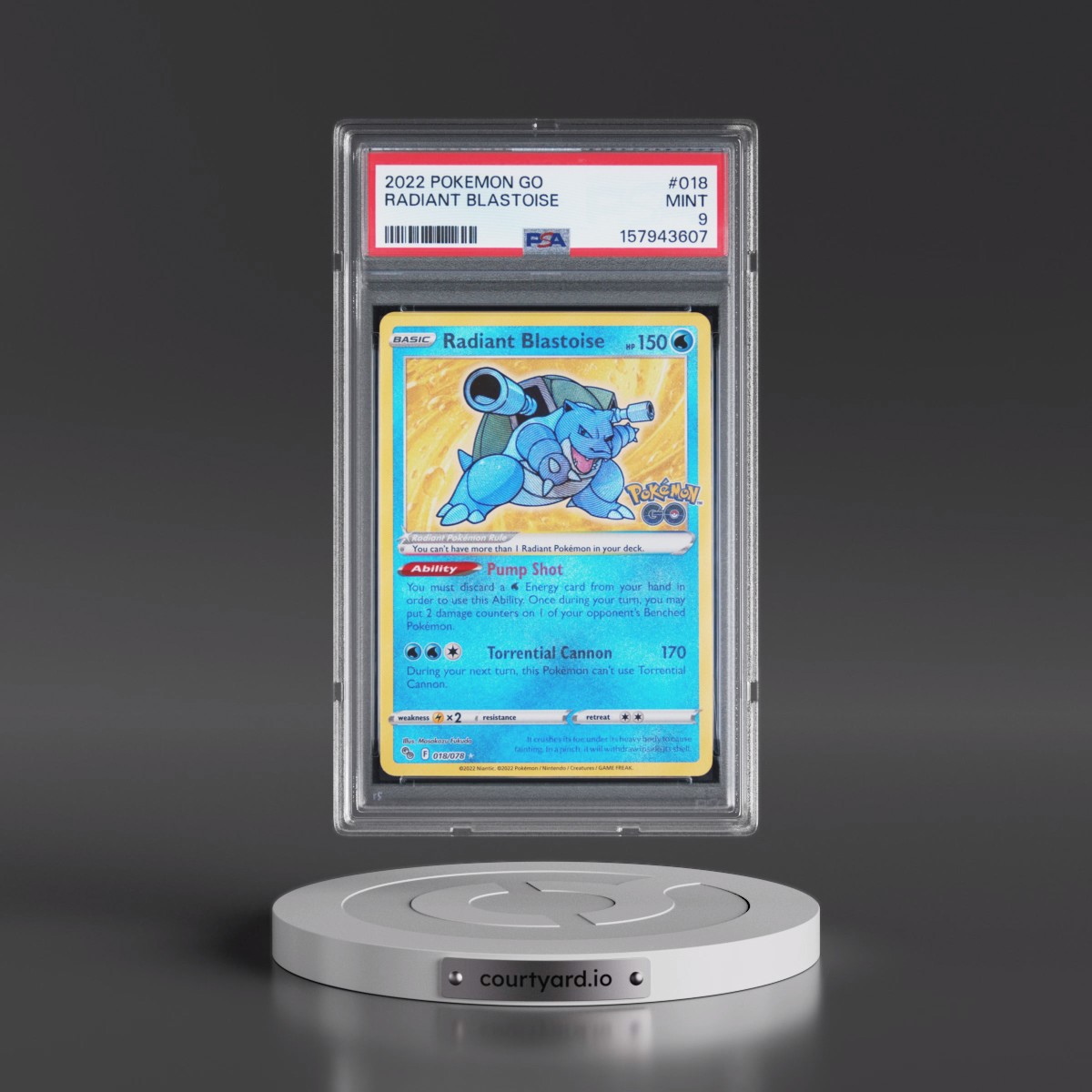2022 Pokémon Go #018 Radiant Blastoise - Holo (PSA 9 MINT)