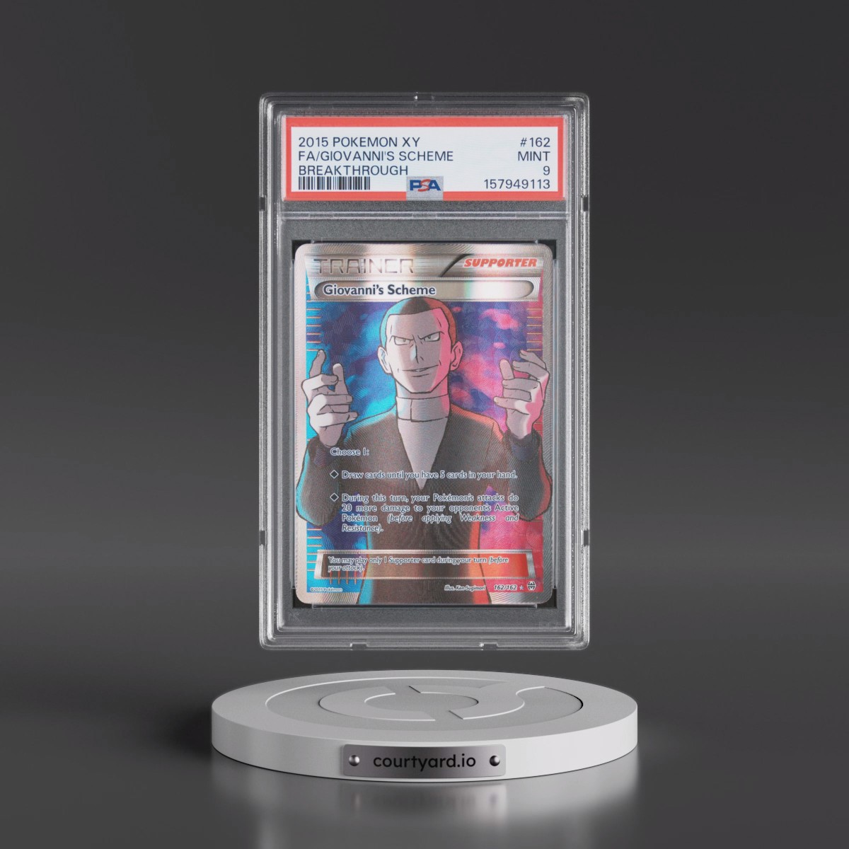 2015 Pokémon XY Breakthrough #162 Giovanni's Scheme - Full Art (PSA 9 MINT)