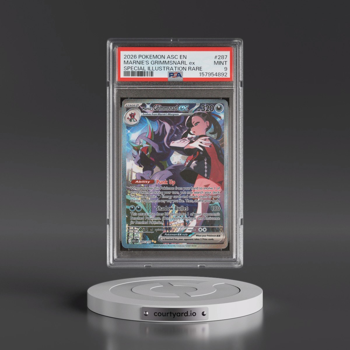 2026 Pokémon Asc EN-Ascended Heroes #287 Marnie's Grimmsnarl EX - Holo Special Illustration Rare (PSA 9 MINT)