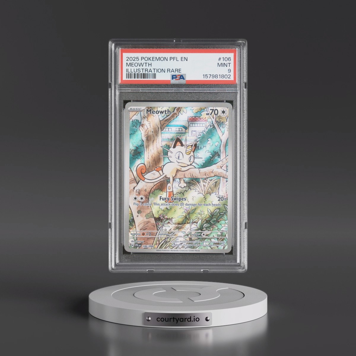 2025 Pokémon Pfl EN-Phantasmal Flames #106 Meowth - Illustration Rare (PSA 9 MINT)