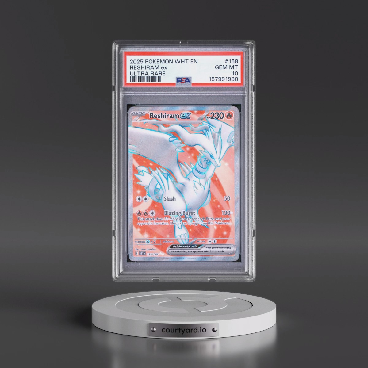 2025 Pokémon Wht EN-White Flare #158 Reshiram EX - Holo Ultra Rare (PSA 10 GEM MINT)