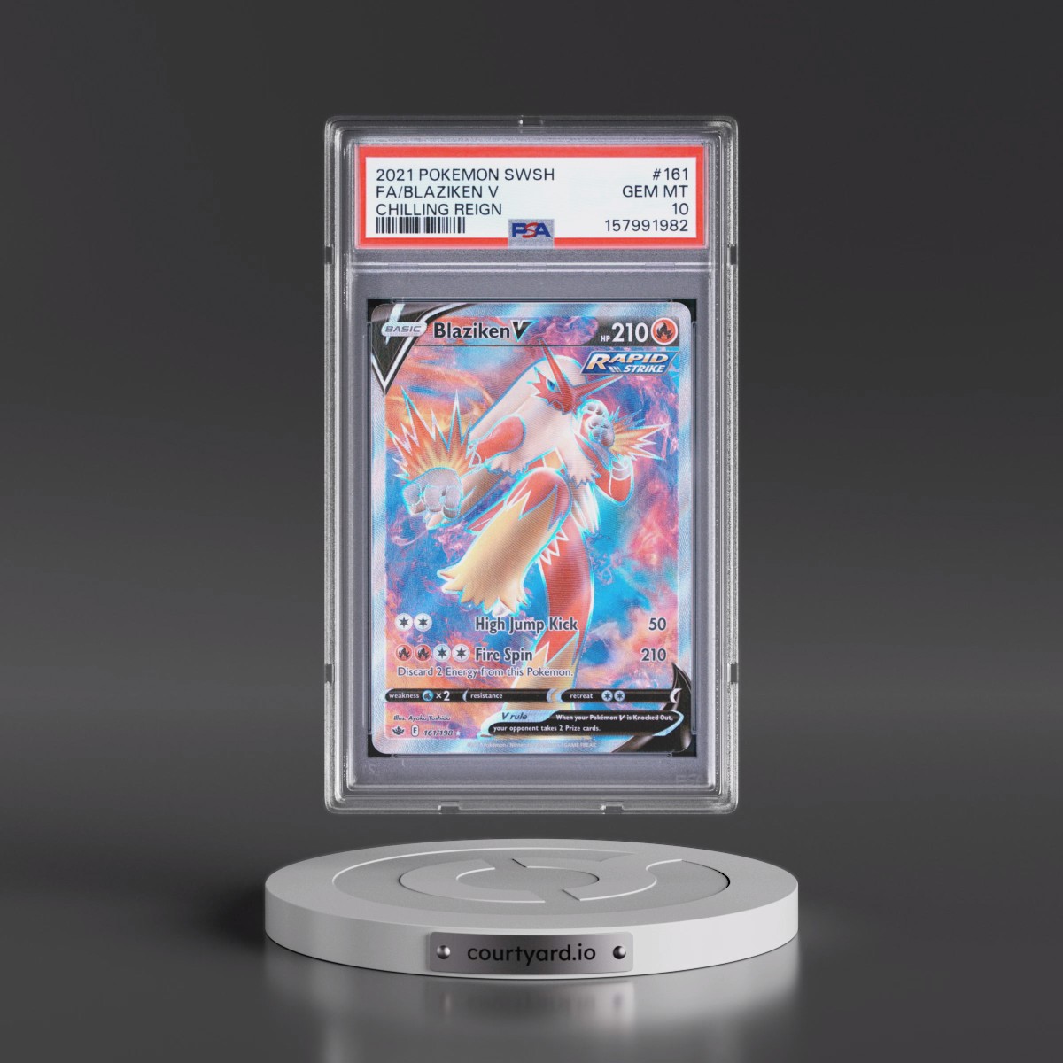 2021 Pokémon Sword & Shield Chilling Reign #161 Blaziken V - Holo Full Art (PSA 10 GEM MINT)