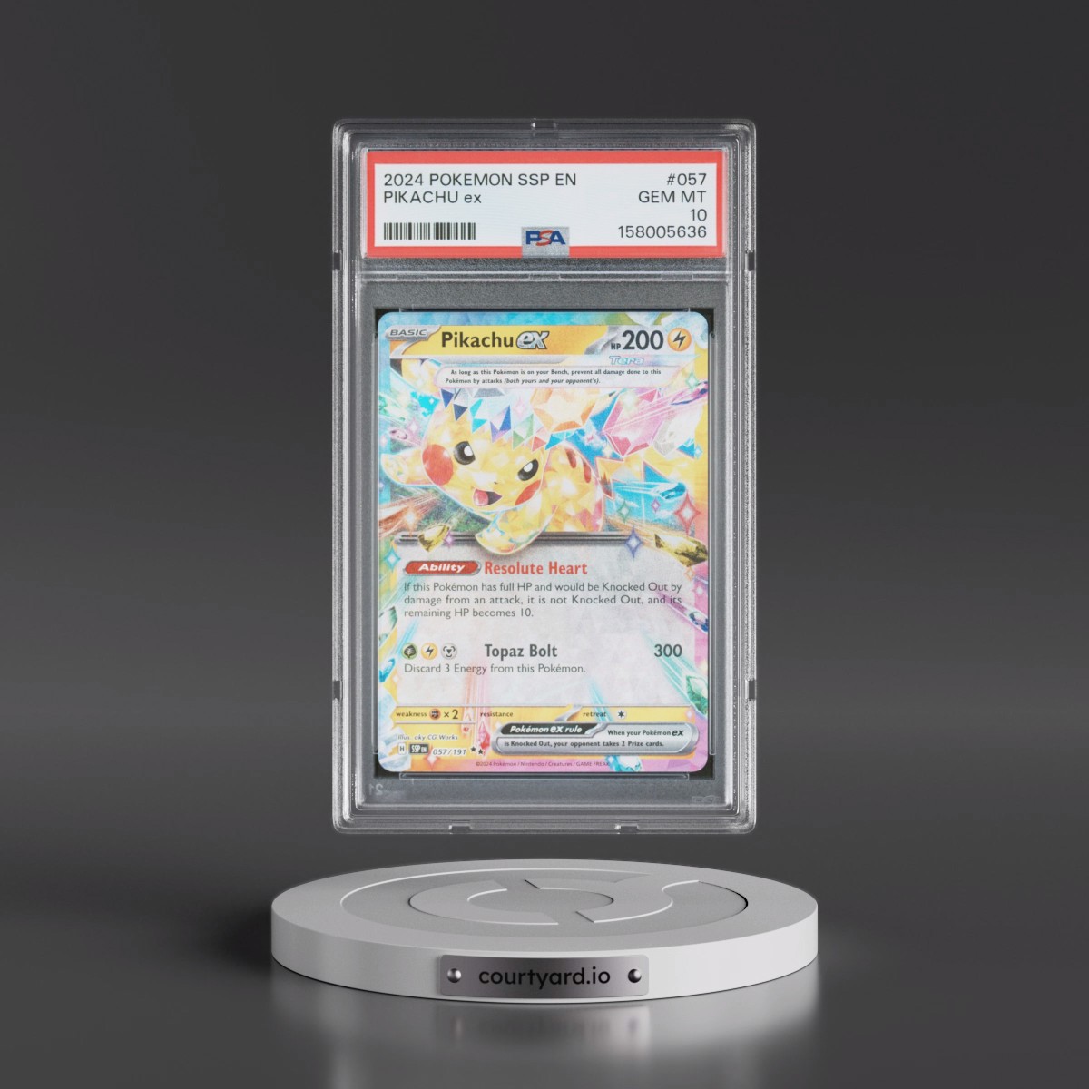 2024 Pokémon Ssp EN-Surging Sparks #057 Pikachu EX - Holo (PSA 10 GEM MINT)
