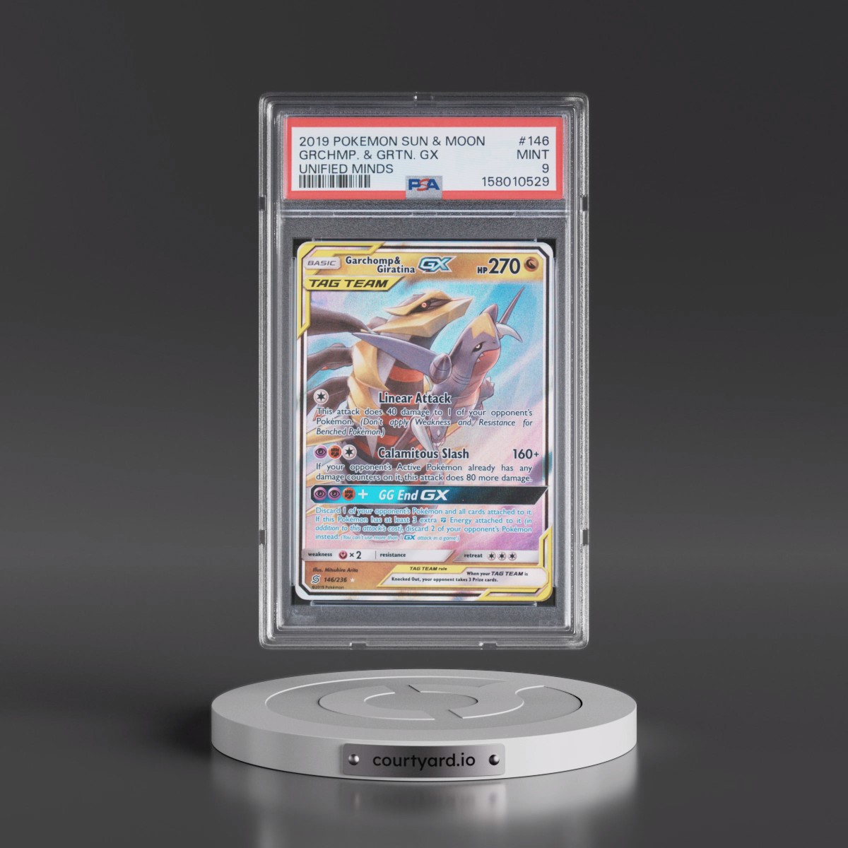 2019 Pokémon Sun & Moon Unified Minds #146 Garchomp & Giratina GX - Holo (PSA 9 MINT)