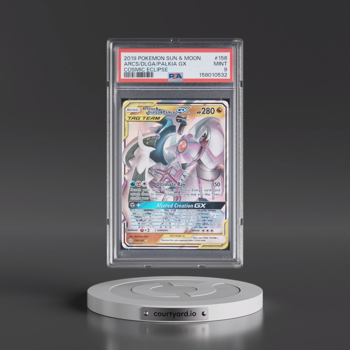 2019 Pokémon Sun & Moon Cosmic Eclipse #156 Arceus & Dialga & Palkia GX - Holo (PSA 9 MINT)