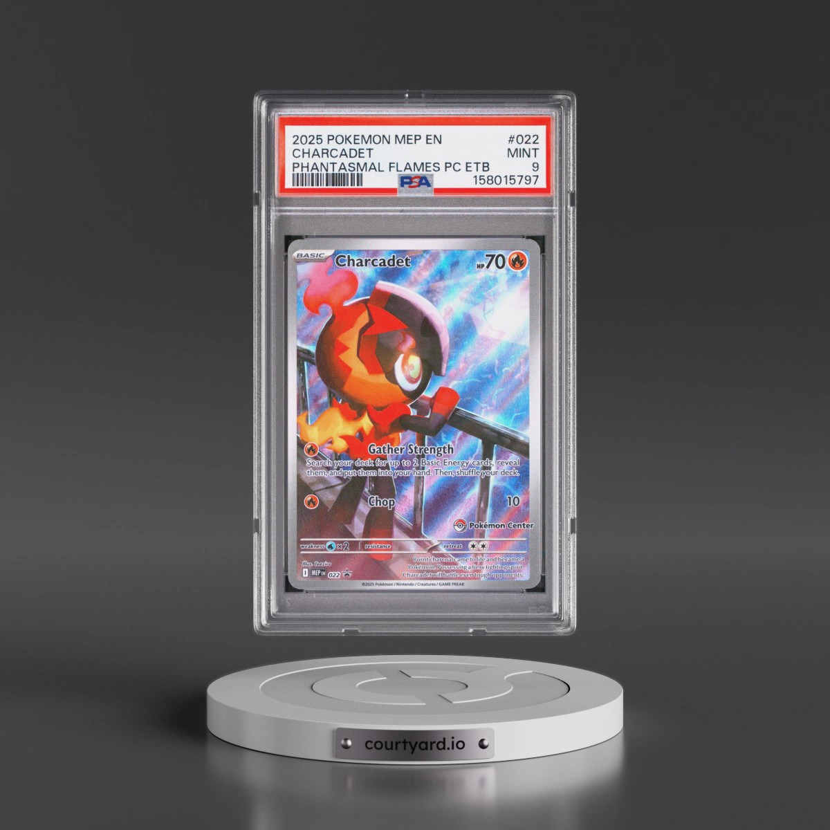 2025 Pokémon Mep EN-Me Black Star Promo #022 Charcadet - Phantasmal Flames Pokemon Center Elite Trainer Box (PSA 9 MINT)