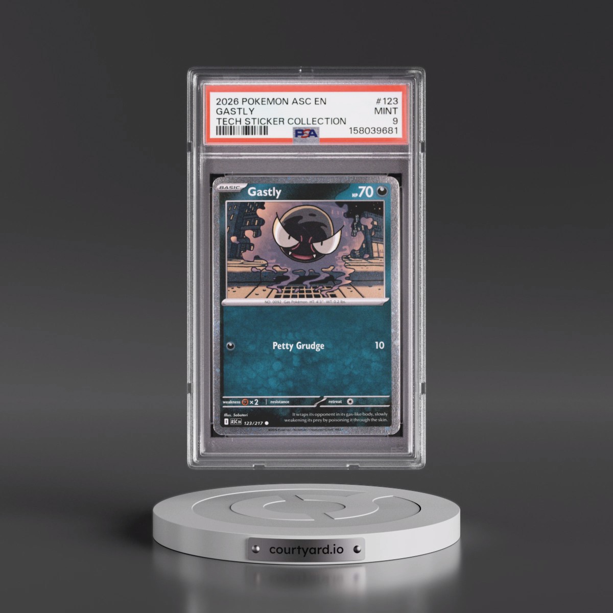 2026 Pokémon Asc EN-Ascended Heroes #123 Gastly - Tech Sticker Collection (PSA 9 MINT)